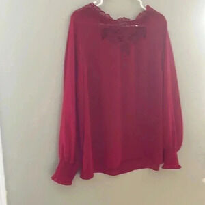 [XL] Laura  Red Chiffon LS Blouse